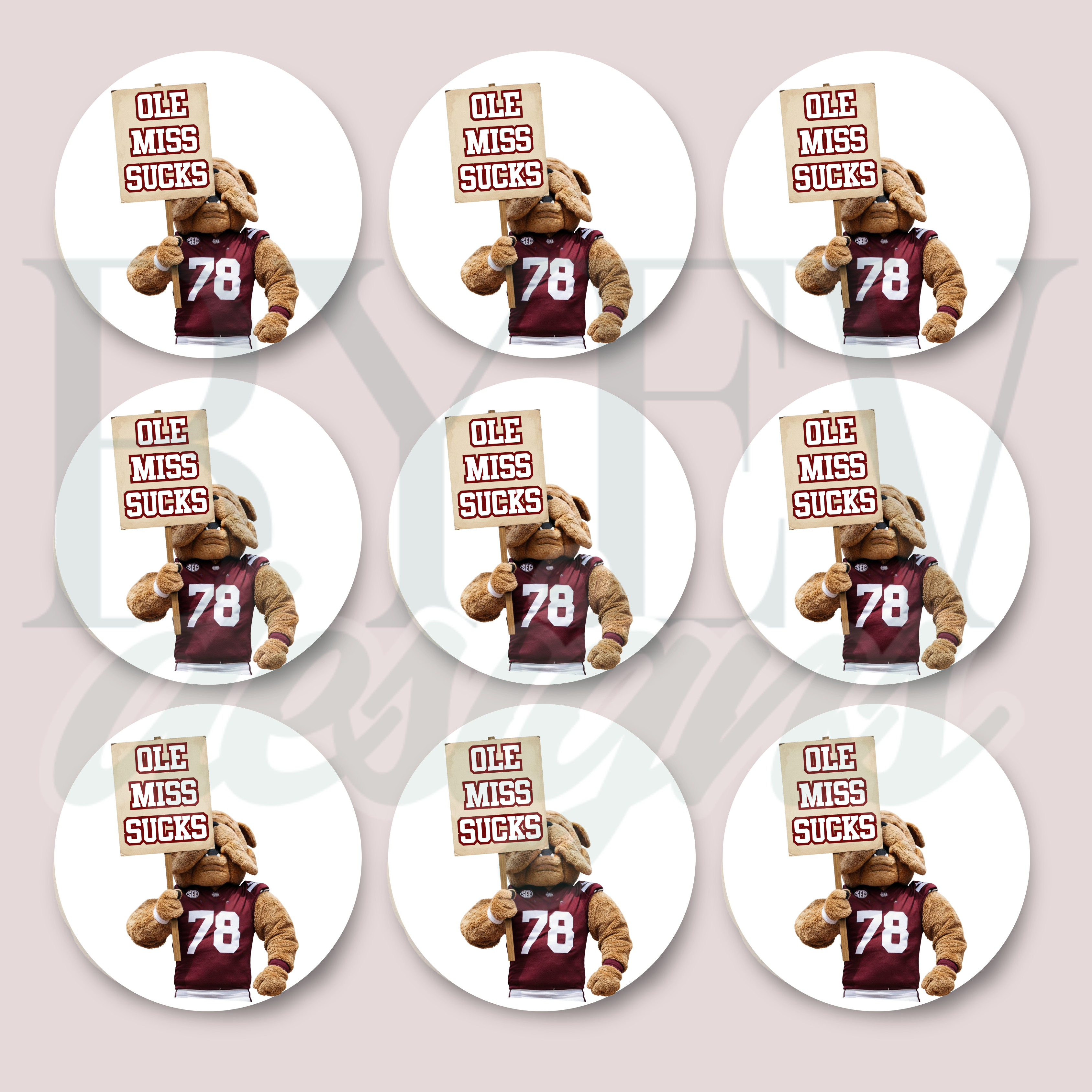 Mississippi State Ole Miss Sucks bully 9-pack sticker sheet. 