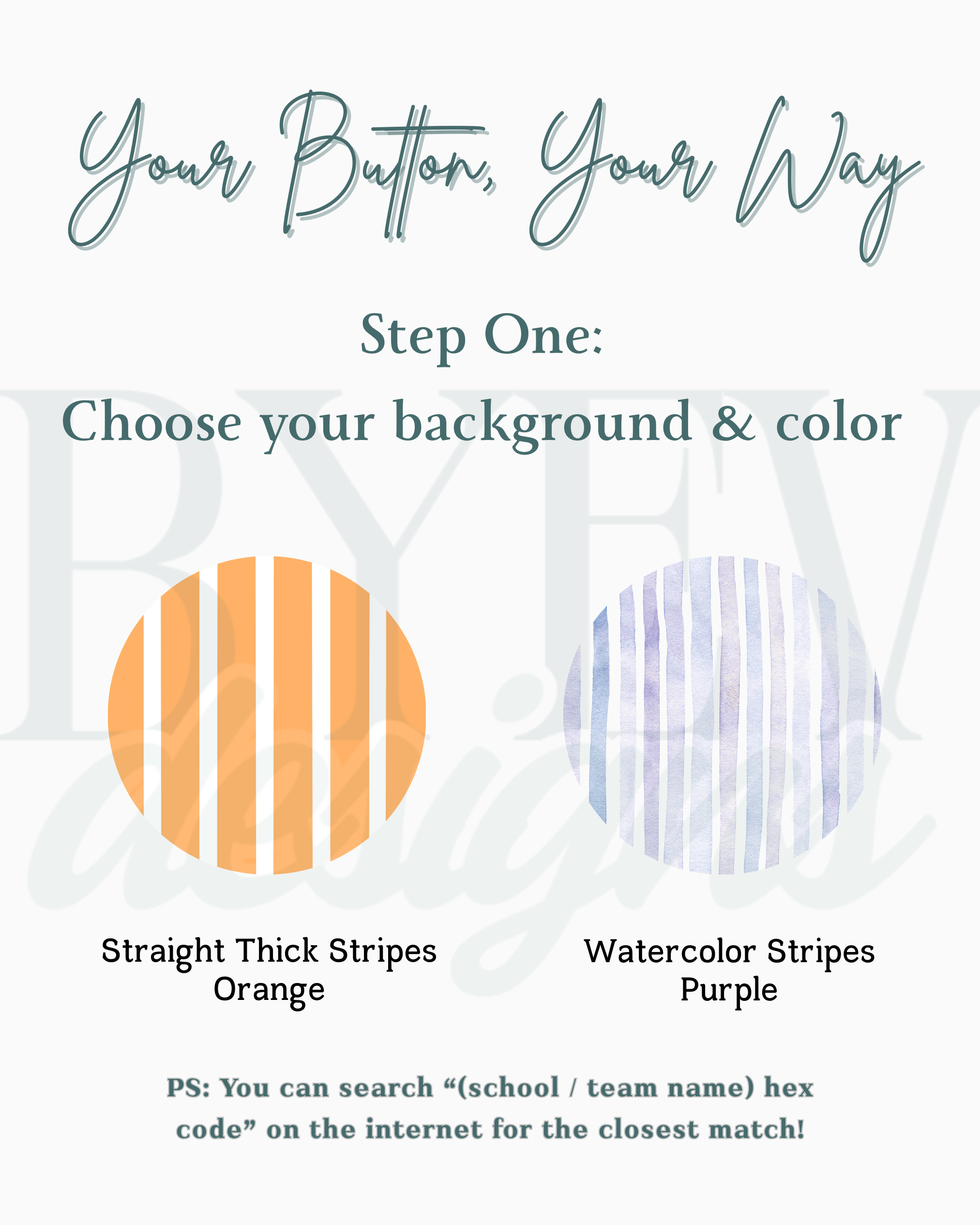 Step 1 graphic showing how to choose a background style and enter a background color for a classic name and number button.