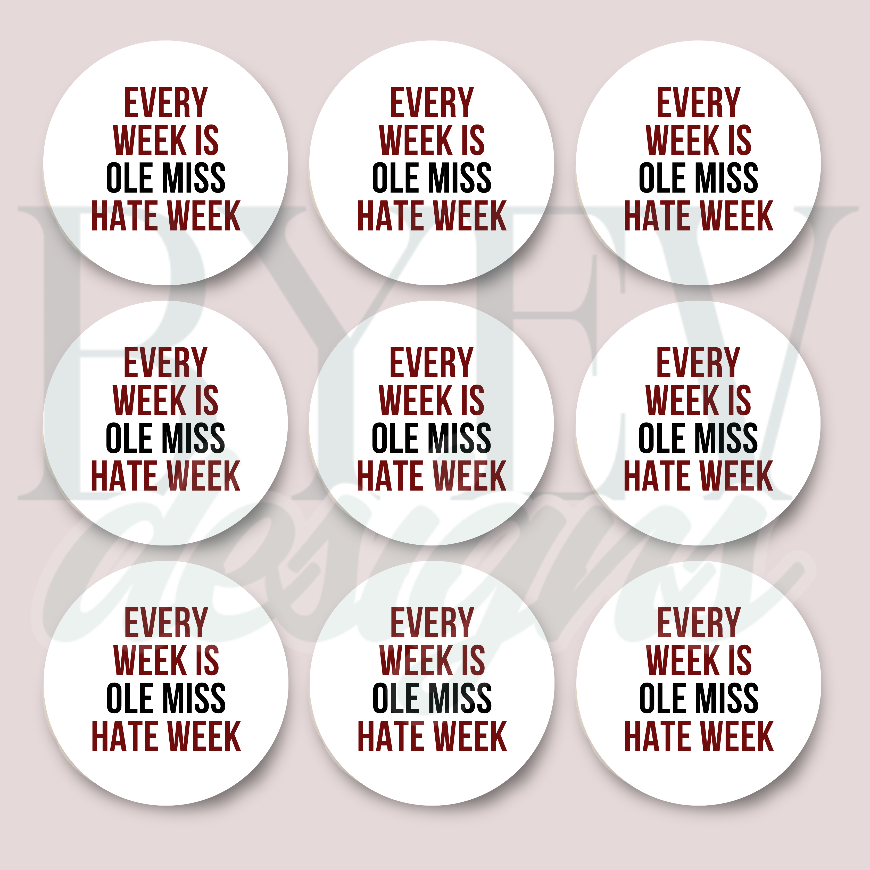 Mississippi State Every Week Is Ole Miss Hate Week 9-pack sticker sheet.