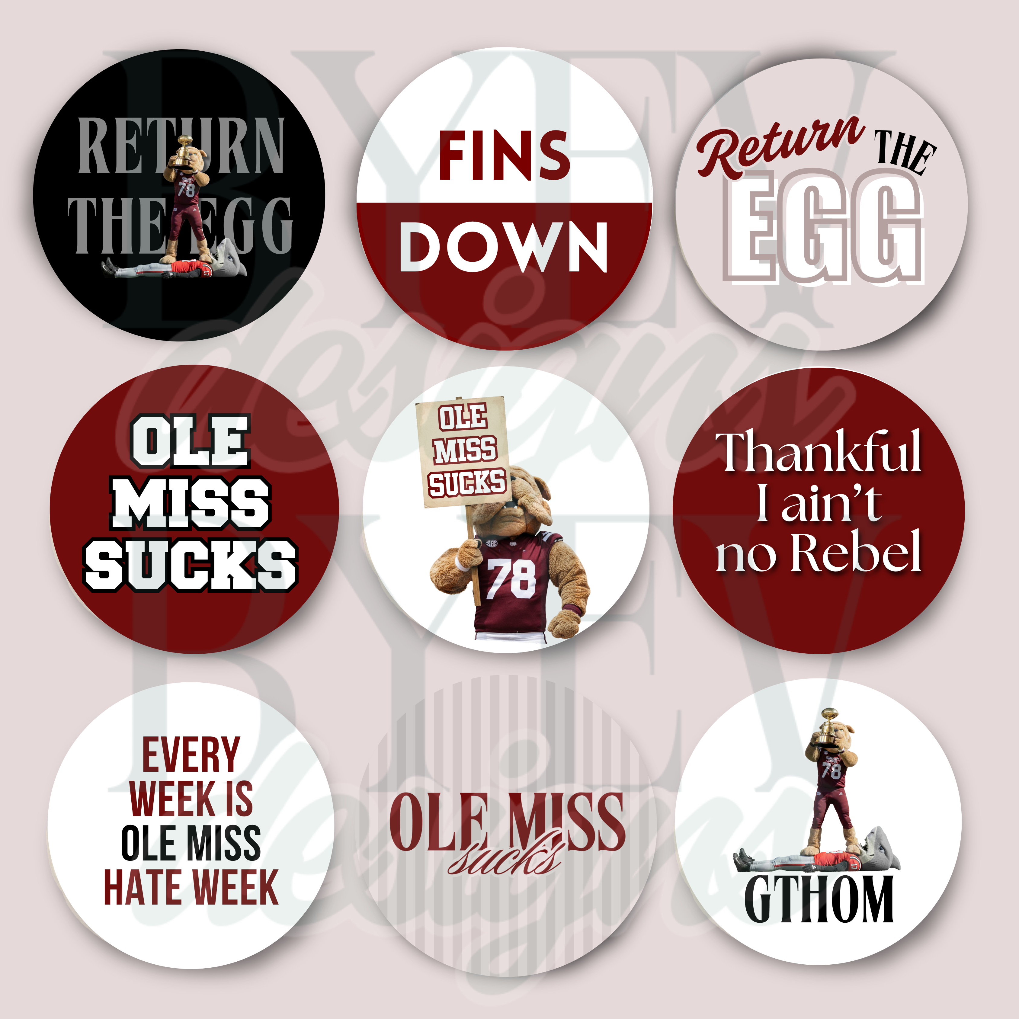 Mississippi State curated 9-design Egg Bowl rivalry sticker sheet.