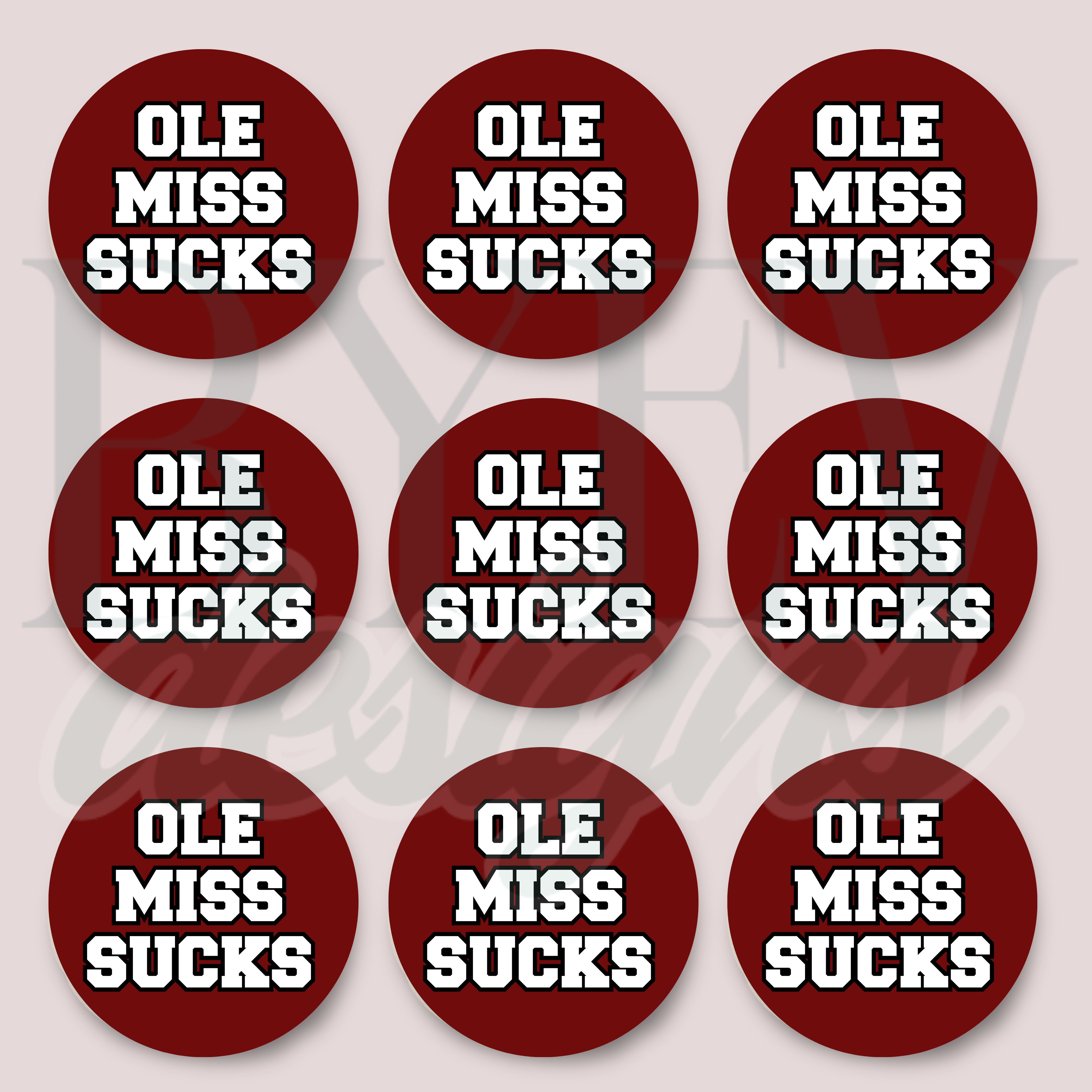 “Mississippi State Ole Miss Sucks colorblock 9-pack sticker sheet.
