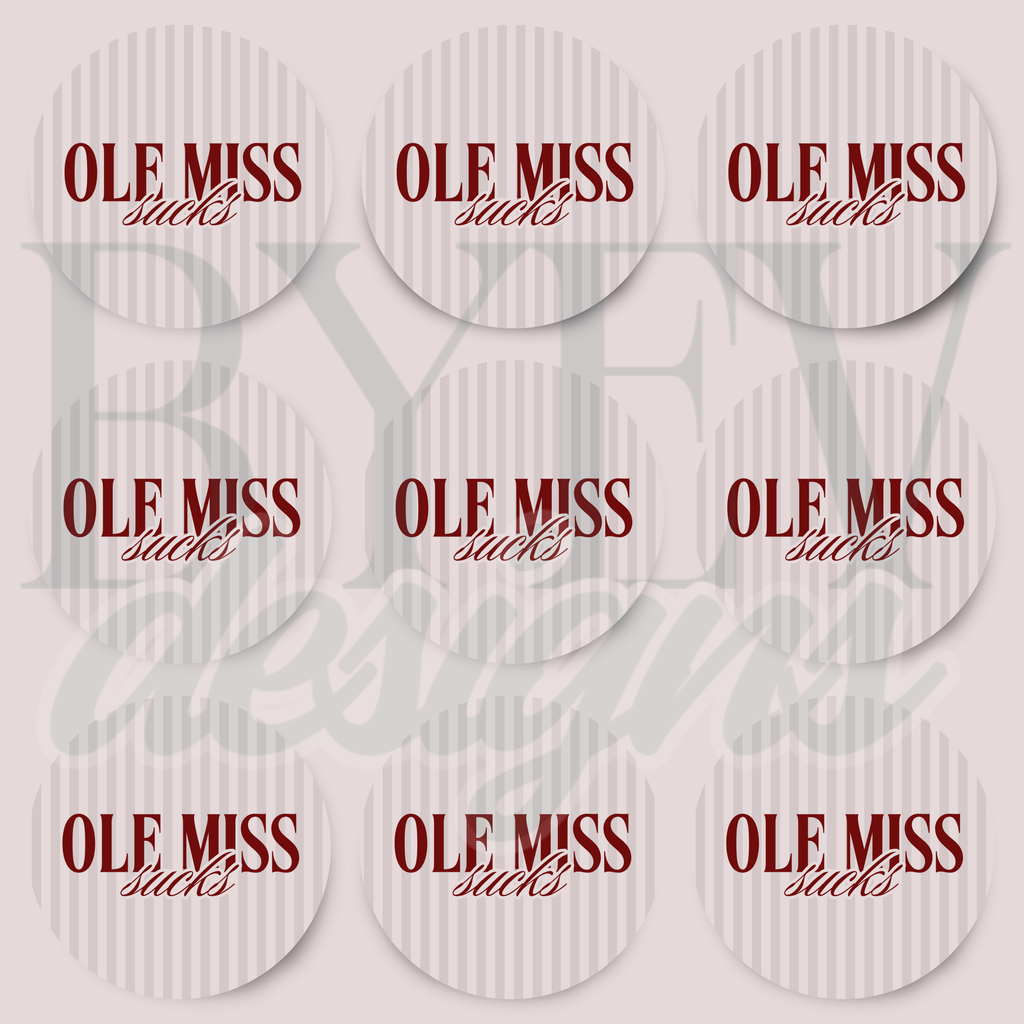 Mississippi State Ole Miss Sucks striped 9-pack sticker sheet in maroon.