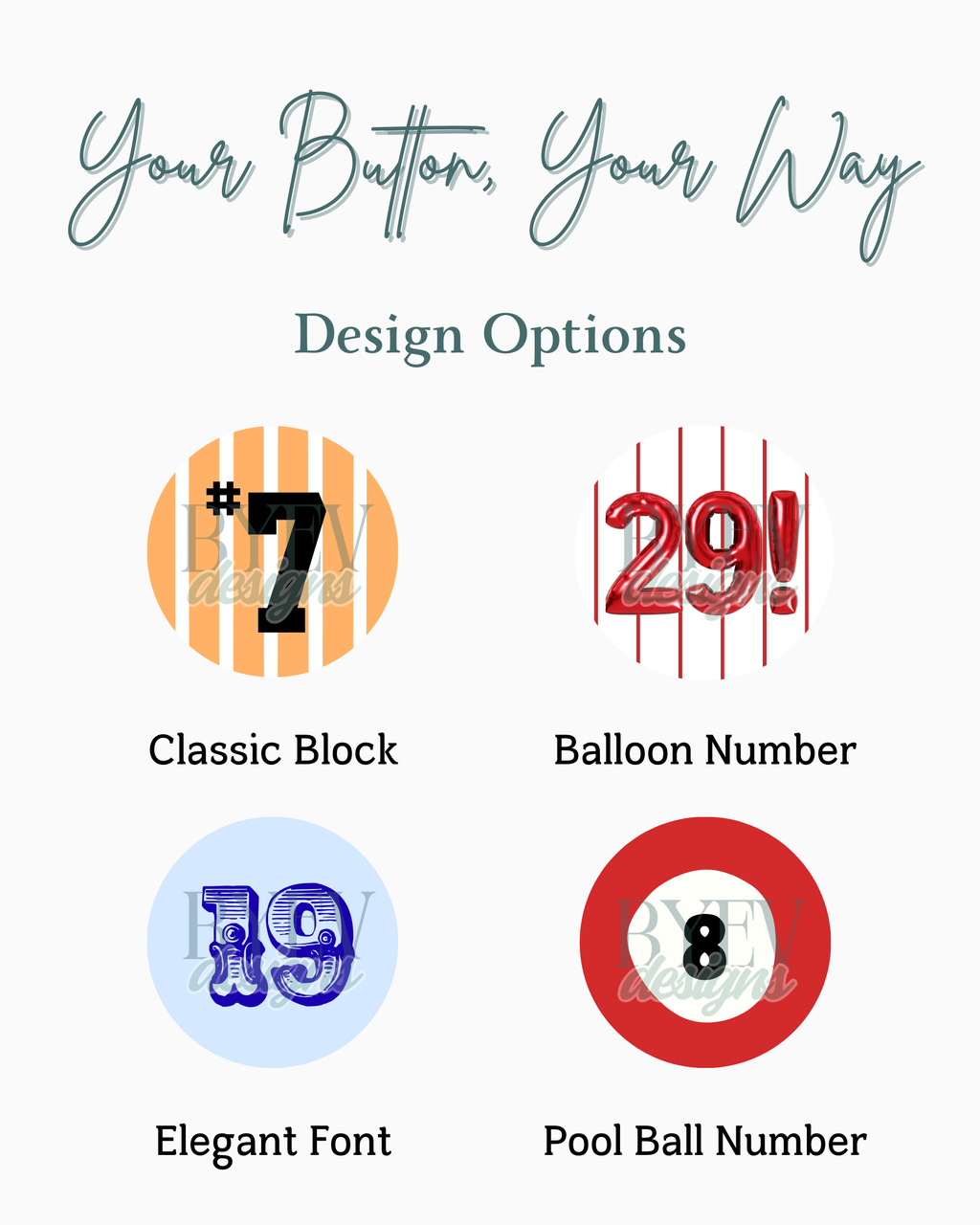 Number Button Design Number Only Custom Button | BYEVDESIGNS