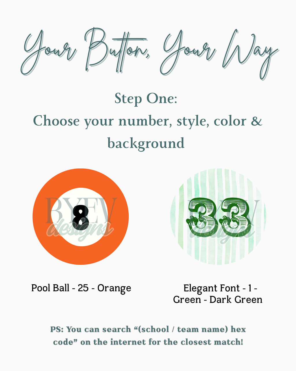 Instruction graphic showing how to customize a number-only button, including main color, number style, and number entry.